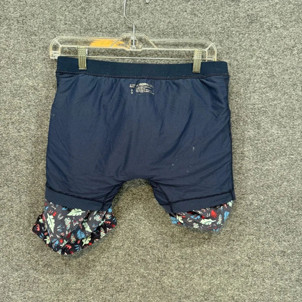 Saxx Cannonball 2N1 Swim Shorts Mens Small Blue Tropical Leaf Print Board Trunks